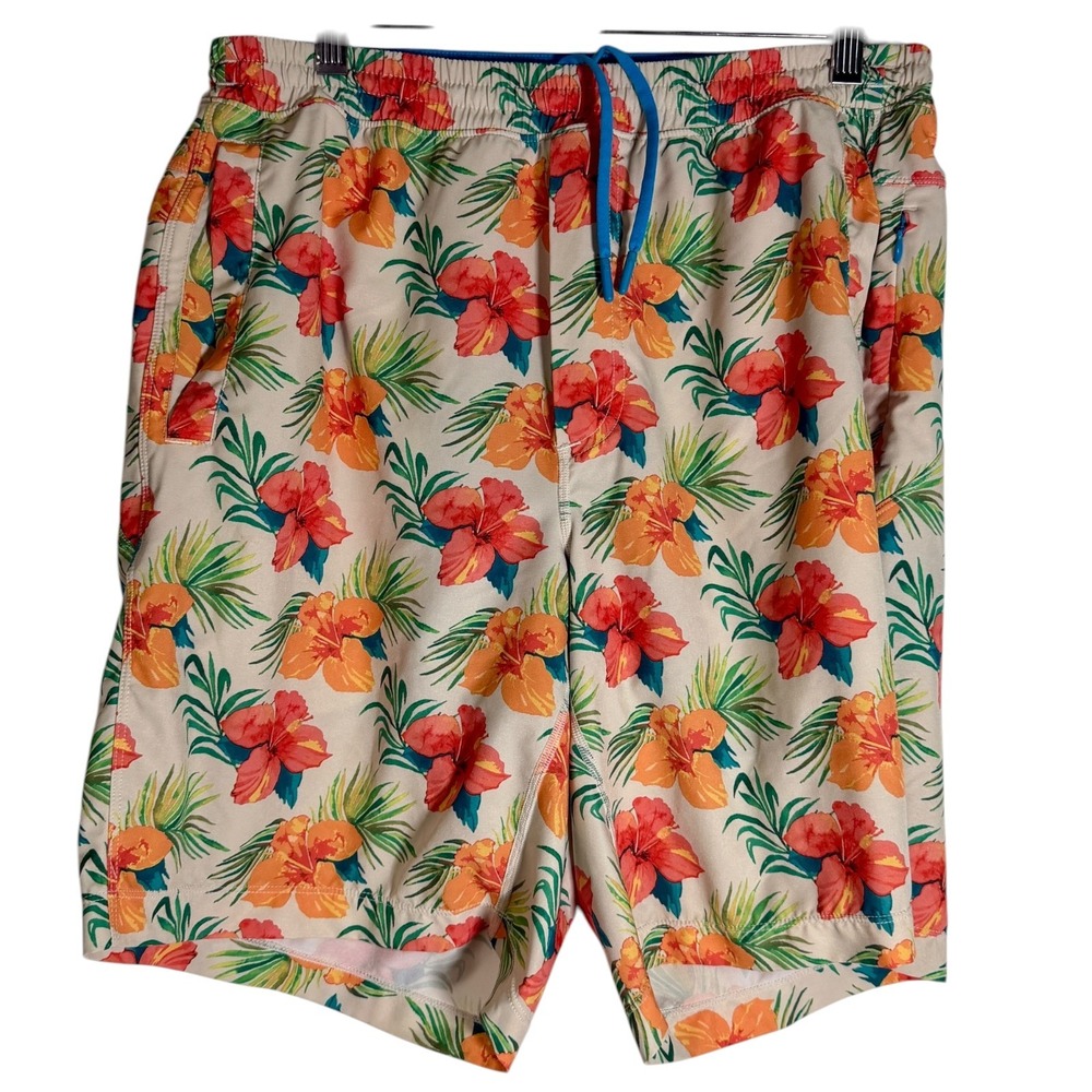 Birddogs Men's Floral Lined Athletic Gym Shorts Long 8" White Large